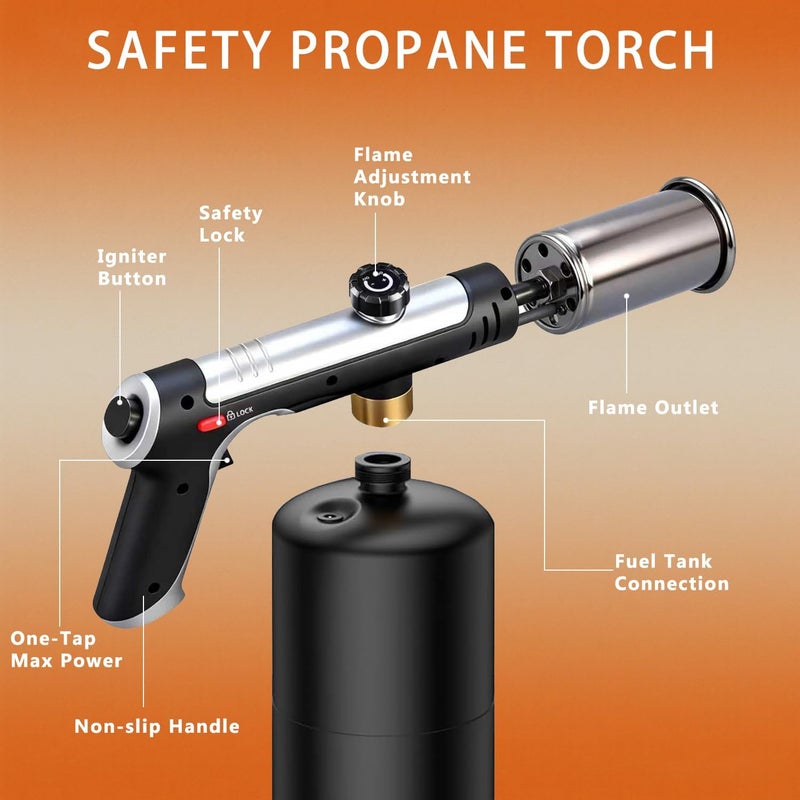 ARTFLAMM Propane Torch with Safety Lock, Adjustable Kitchen Flamethrower Gun With One-Touch Max Fire, Cooking Blow Torch for Grill, Charcoal Ignition, Weeding & Snow Removal(Tank Not Included) - Image 3